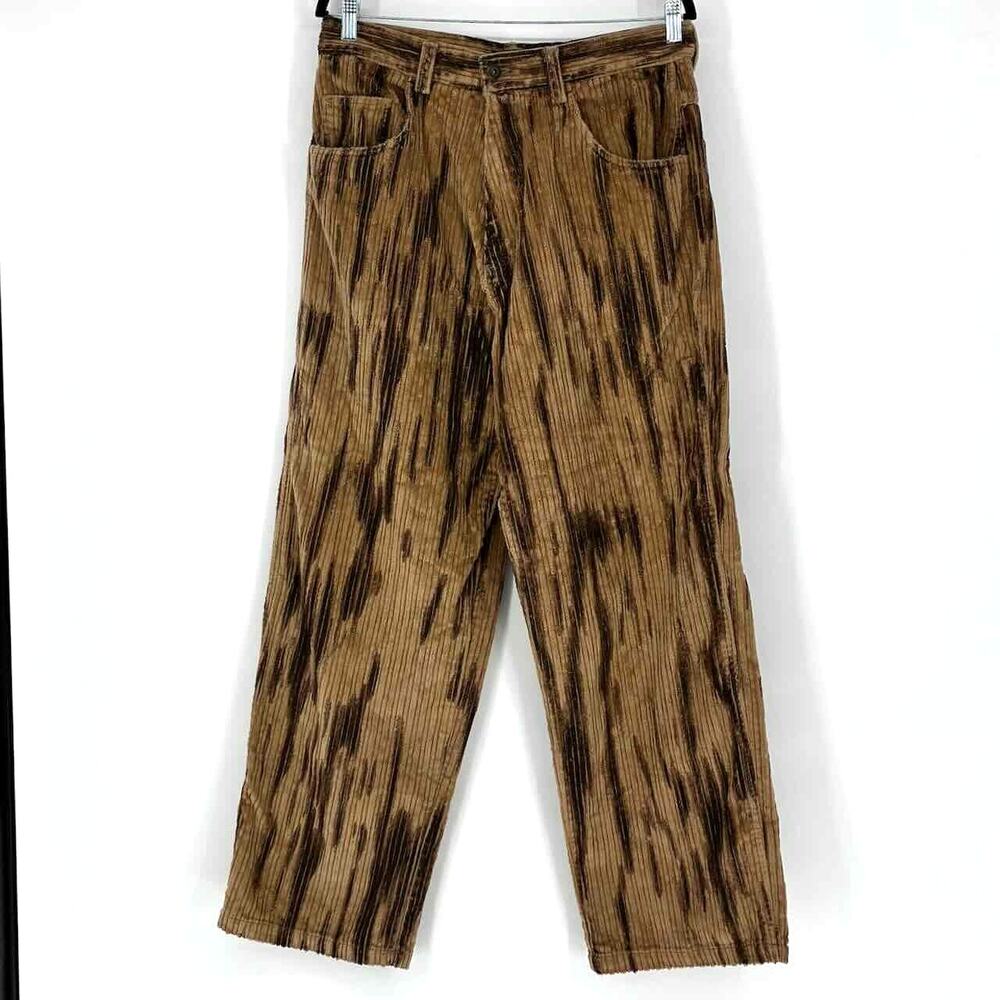 Vintage Y2K Koman Tan & Brown Baggy Wide Leg Corduroy "Giraffe" Pants - 34x32